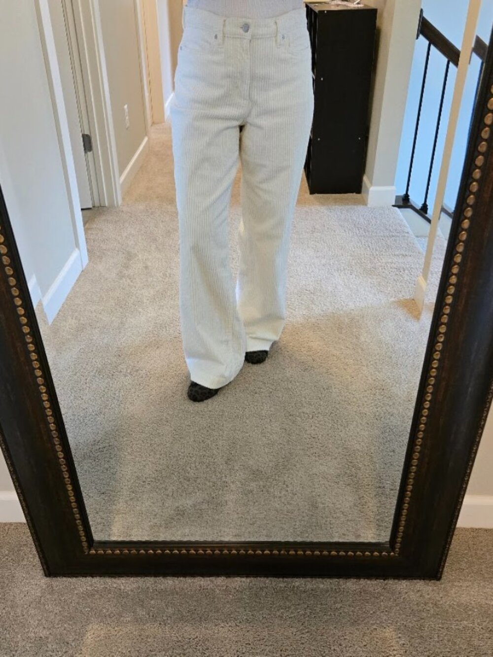 Lands End Cream High Waist Wide Leg Corduroy Pants, Sz. 8